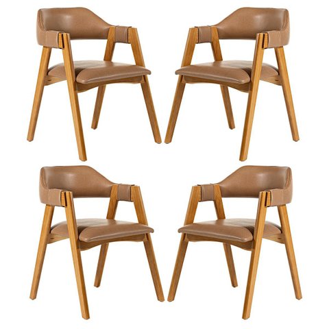 Kit 4 Cadeiras de Jantar Lua Estofada em Madeira Castanho Courino Caramelo L85 Rmi
