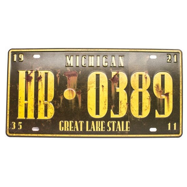 Placa Carro Decorativa Metalica Vintage Aço - Modelo Michigan - 1