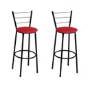 Ver imagem 1 de Kit 2 Banquetas Altas Preta com Encosto Assento Vermelho