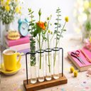 Ver imagem 4 de Kit Vasos Hidroponico Flor Ferro Base Madeira 4 Tubos Hidroponia Terrario Suporte 4 em 1 Mesa Bancad