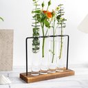 Ver imagem 1 de Kit Vasos Hidroponico Flor Ferro Base Madeira 4 Tubos Hidroponia Terrario Suporte 4 em 1 Mesa Bancad