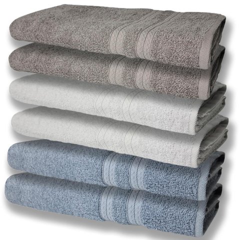 6 Toalhas Grande e Grossa Azul Branco e Cinza