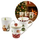 Ver imagem 1 de Jogo 3 Canecas Porcelana Natalina Premium 300ml Papai Noel, Árvore e Presentes
