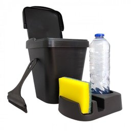 Kit Pia 3 Peças Lixeira 4,8 Litros Porta Detergente Esponja Bucha Sabão e Rodinho Organizador Premiu - 2