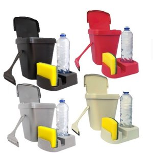 Kit Pia 3 Peças Lixeira 4,8 Litros Porta Detergente Esponja Bucha Sabão e Rodinho Organizador Premiu