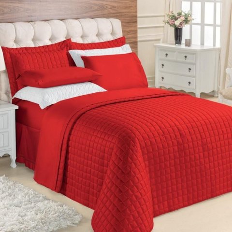 Kit Top Line Cobre Leito King 180 Fios + Jogo de Lençol - 7 Peças Vermelho