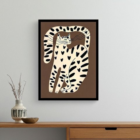 Quadro Arte Moderna Gato Marrom e Preto 24x18cm Mold Preta Vidro