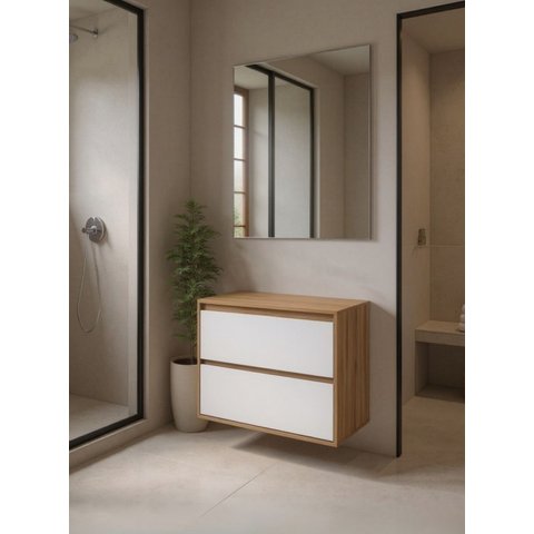 Gabinete para Banheiro com Espelheira 80cm MDF Freijo com Branco Dubai - On Móveis