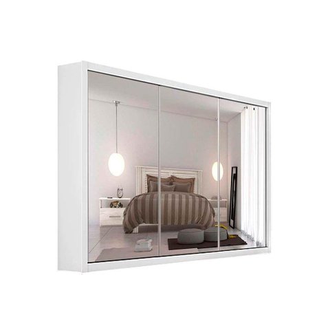 Guarda Roupa Casal 3 Portas de Correr e 6 Gavetas c/ 3 Espelhos Toronto Branco - Europa