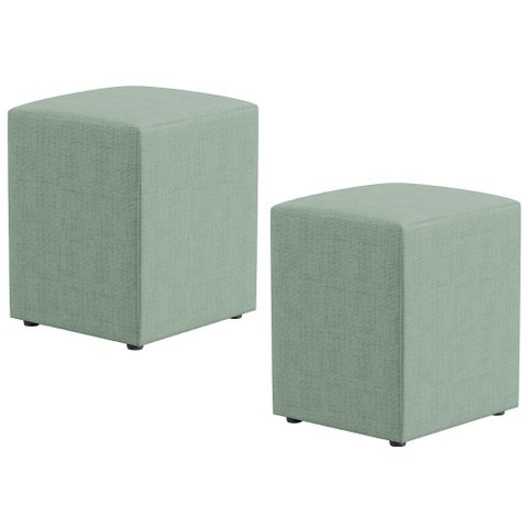 Kit 02 Puffs Quadrado Decorativo Sala de Estar L02 Linho Verde Menta - Lyam Decor