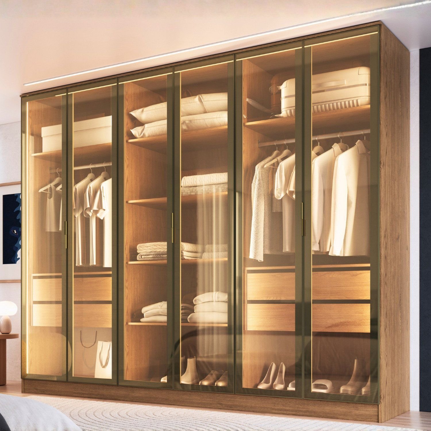 Guarda-Roupa Deflecta com LED Madri Marrom/Macadânia | MadeiraMadeira
