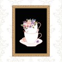 Ver imagem 2 de Quadro Moldura Dourada Xícara Flores 45x34cm:com Vidro