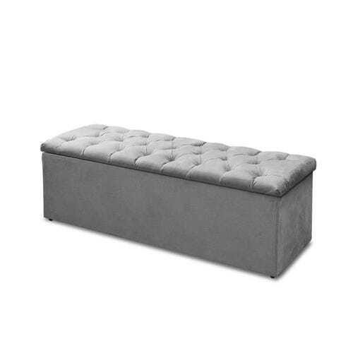 Cabeceira Mais Calçadeira Baú Casal Queen 160cm Para Cama Box Sofia Suede Cinza - 3