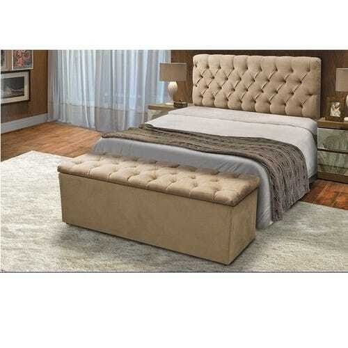 Cabeceira Mais Calçadeira Baú Casal Queen 160cm Para Cama Box Sofia Suede Bege