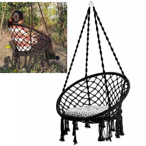Rede Cadeira Balanço Suspensa Almofada Algodao Decoraçao Confortavel Casa Jardim Varanda Quintal Sac