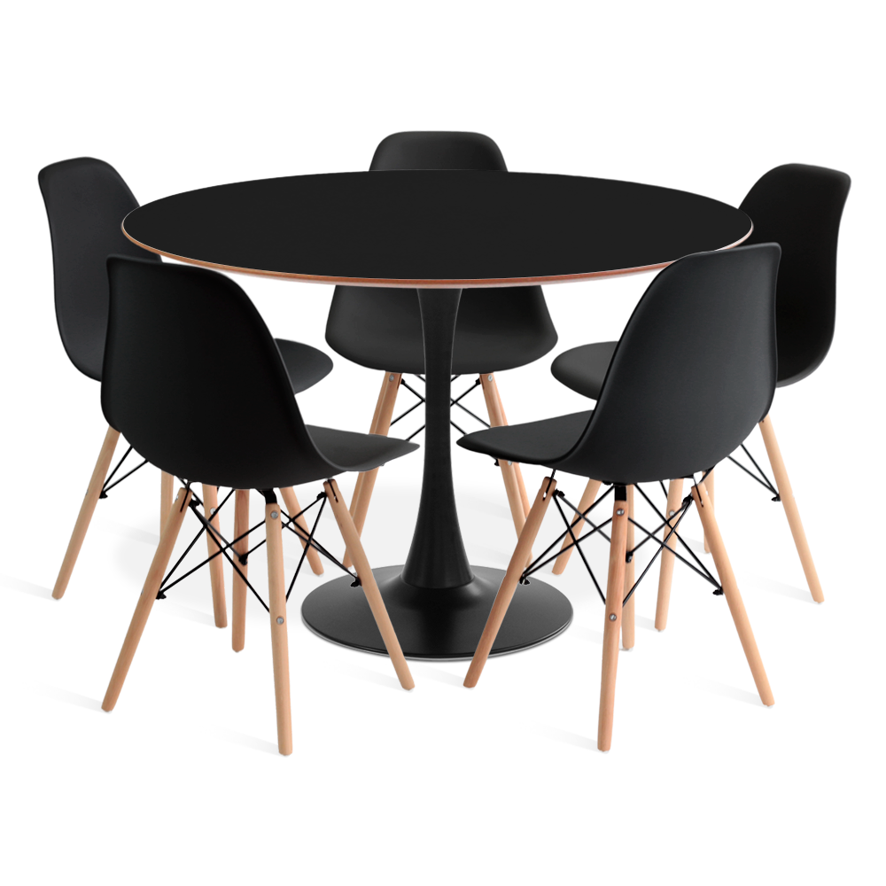 Conjunto Saarinen Basic 110cm Preta e 5 Cadeiras Eames Preta