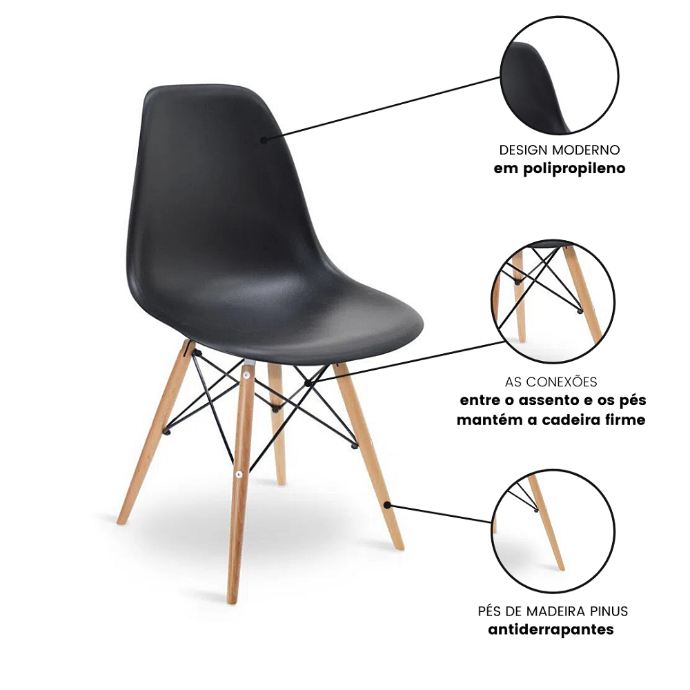 Conjunto Saarinen Basic 110cm Preta e 5 Cadeiras Eames Preta - 6