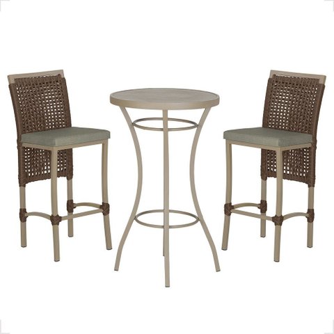 Mesa Bistrô e 2 Banquetas Roma Fendi Corda Náutica Estofado 8 Trama Original