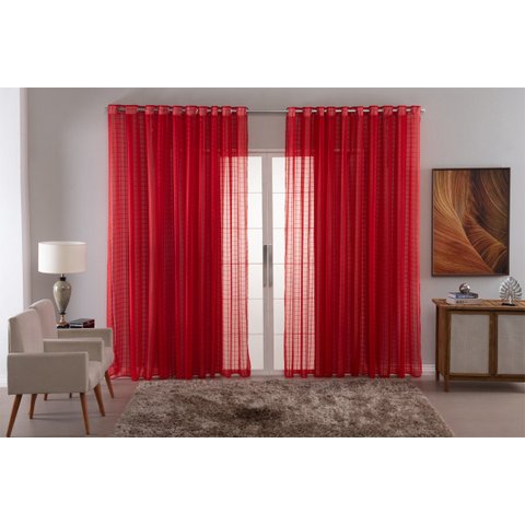 Cortina Voil Xadrez para Sala, Quarto e Cozinha 4,00 X 2,50 Vermelho