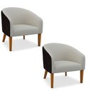 Ver imagem 2 de Poltrona Sala Decorativa Kit 2 Stella Pé Madeira Trapézio Castanho Sintético Pu D03 - D’Rossi