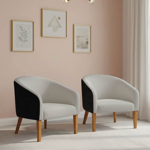 Poltrona Sala Decorativa Kit 2 Stella Pé Madeira Trapézio Castanho Sintético Pu D03 - D’Rossi