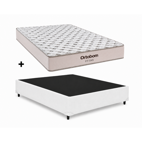 Cama Base Casal Branco Colchão Fit D45 Espuma 138x188 - Ortobom