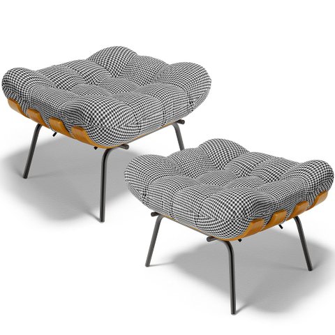 Kit 02 Puffs Decorativos Sala de Estar Costela L02 Pied Poule - Lyam Decor