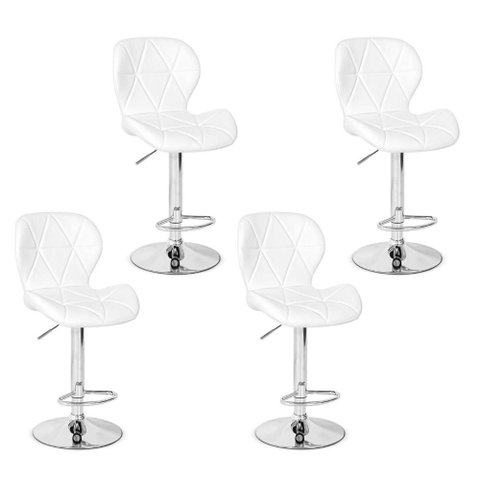 Conjunto 04 Banquetas Slim Material Ecológico Regulagem de Altura - Branca