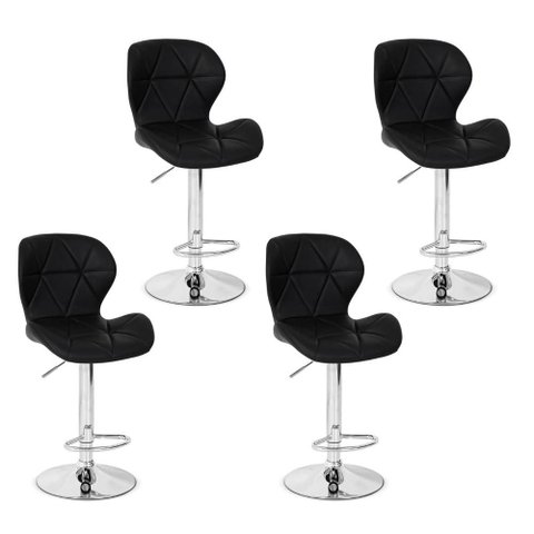 Conjunto 04 Banquetas Slim Material Ecológico Regulagem de Altura - Preta