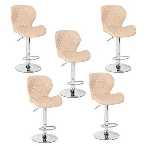 Conjunto 05 Banquetas Slim Couro PU Regulagem de Altura - Nude