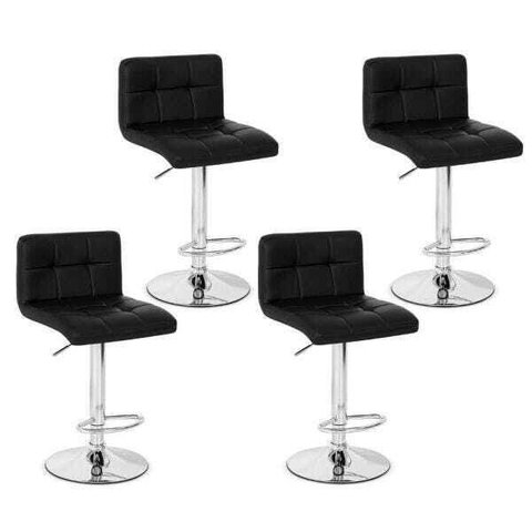 Conjunto 04 Banquetas Gomos Couro Pu Regulagem de Altura - Preta