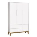Ver imagem 1 de Guarda Roupa Infantil 3 Portas Classic Branco Fosco com Pés Amadeirado - Reller Móveis Branco