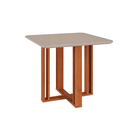 Mesa de Sala Jantar Flora C/tampo Madeirado Vidro 95x95cm Cinamomo/off White - Cimol