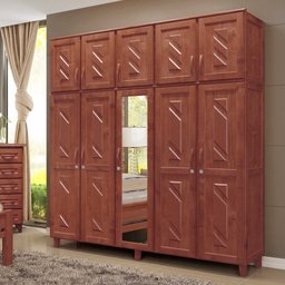 Guarda-roupa Roupeiro Grécia 5 Portas com Maleiro e Espelho - Cavazotto - Mogno - 1