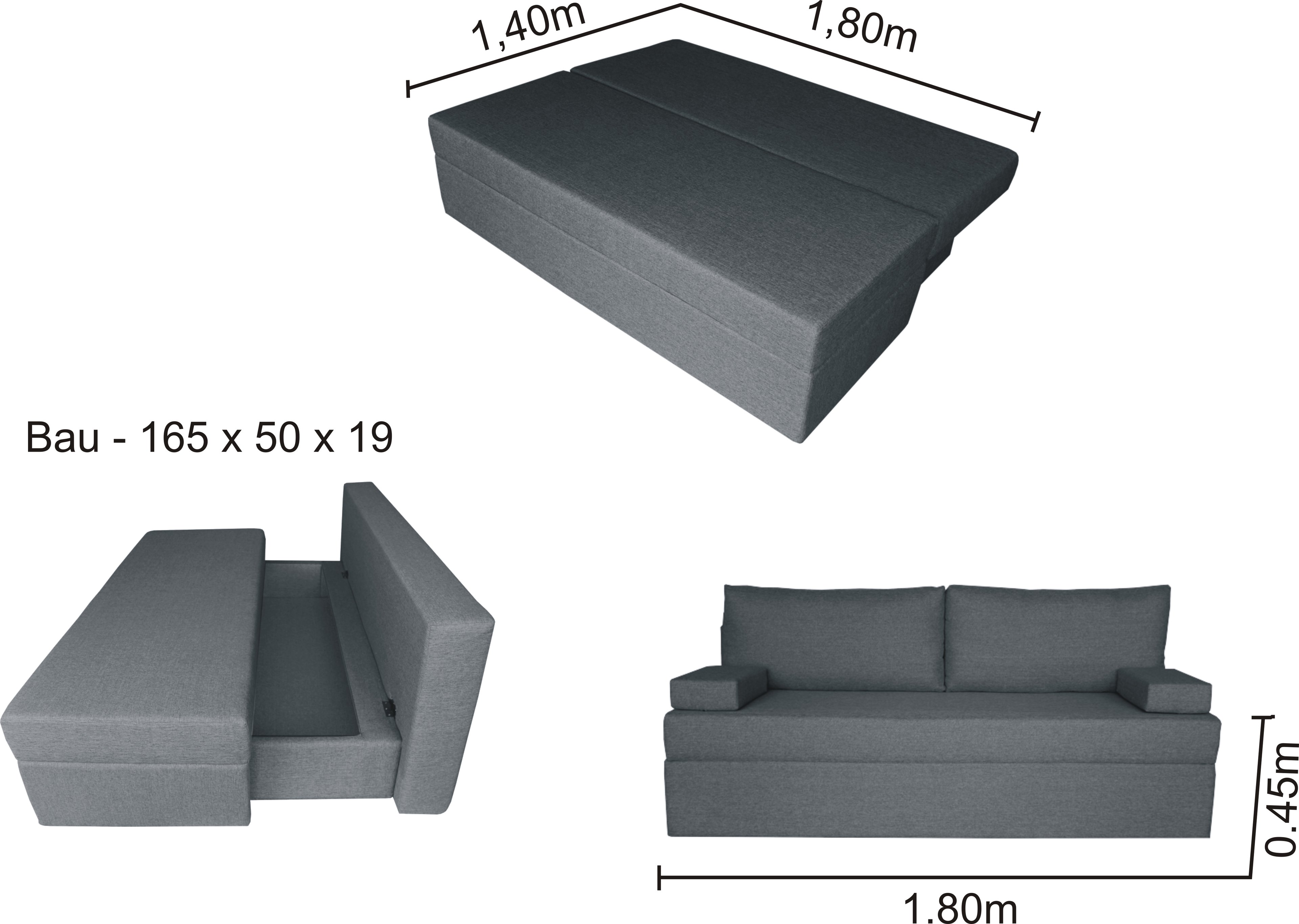 Sofá de 03 Lugares Life_MM Com Baú que se Transforma em Sofá Cama Resistente e Confortável em Linho  - 7