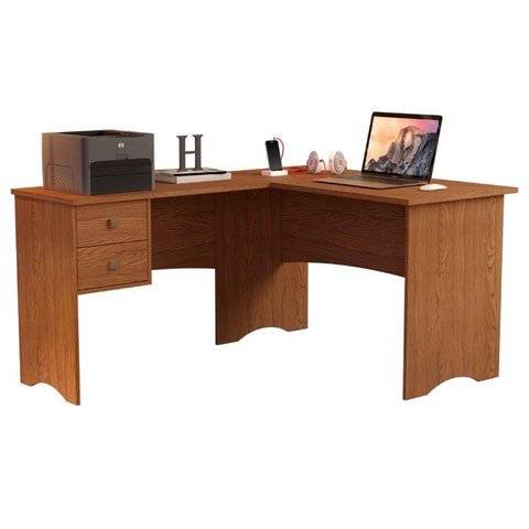Escrivaninha Mesa de Computador em L de Canto Parise 2 Gavetas Tampo 18mm Cor Freijó Rústico