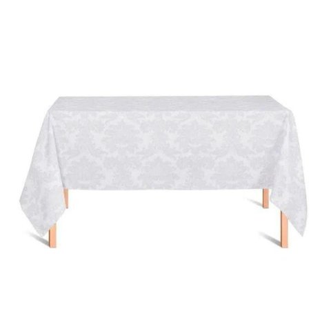 Toalha de Mesa 6 Lugares 1,60x2,00 Jacquard Medalhão Adamascado Retangular Branco