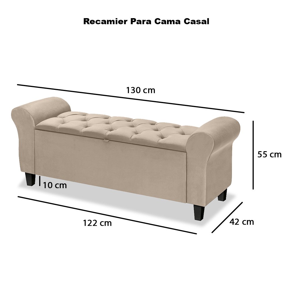 Conjunto Cabeceira Box com Recamier Divã para Cama Casal 1.40 Dubai Pávia Cappuccino- Lh Móveis - 9