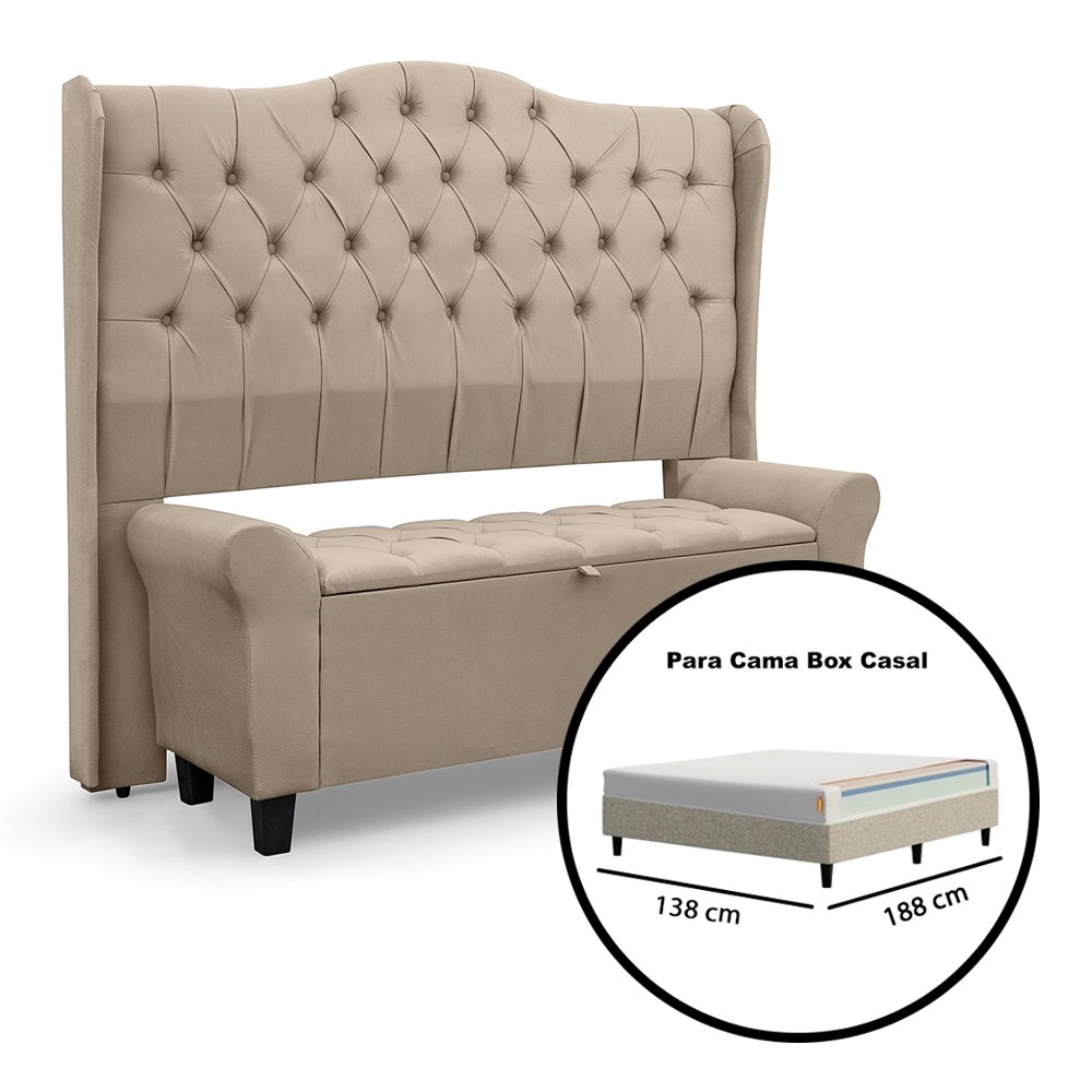 Conjunto Cabeceira Box com Recamier Divã para Cama Casal 1.40 Dubai Pávia Cappuccino- Lh Móveis - 6