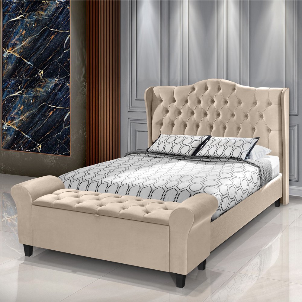 Conjunto Cabeceira Box com Recamier Divã para Cama Casal 1.40 Dubai Pávia Cappuccino- Lh Móveis