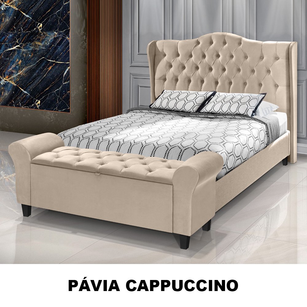 Conjunto Cabeceira Box com Recamier Divã para Cama Casal 1.40 Dubai Pávia Cappuccino- Lh Móveis - 5