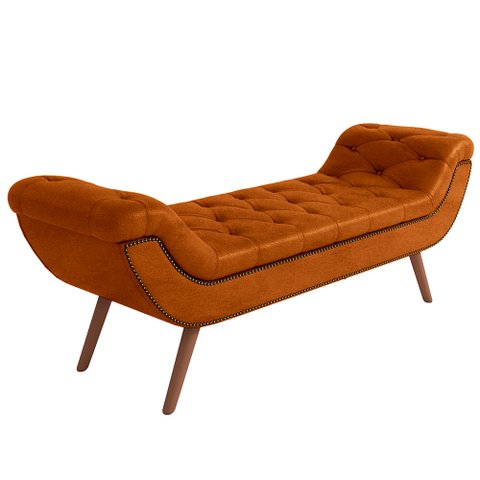 Puff Recamier Decorativo com Tachas 140 Cm Santorini Couríssimo Camel - Lyam Decor