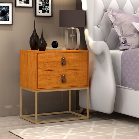 Mesa de Cabeceira Unic 45 Naturale Base Metalica Dourada