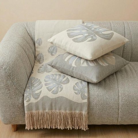 Kit Manta e Almofadas Decorativas para Sofá Chade Azul Nevoa - Nexta Casa