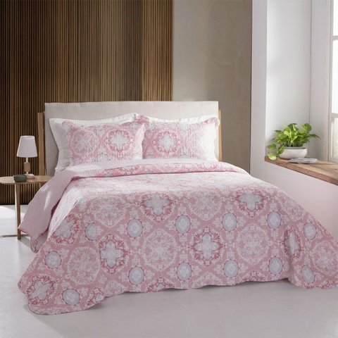 Colcha Patchwork Queen Size Dupla Face C/ Porta Travesseiro Lucca 8 Rozac