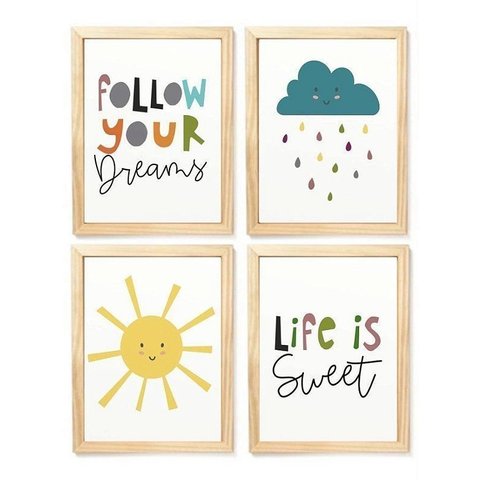 Kit Quadro Sol e Nuvem Decorativo Quarto Criança Bebê Enxoval