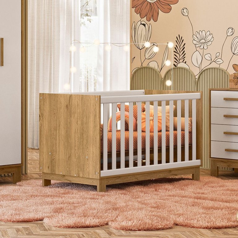 Berço Mini Cama para Quarto Infantil Linha Encanto Slim:freijo Toq/branco Acetinado Berço Mini Cama para Quarto Infantil Linha Encanto Slim:freijo Toq/branco Acetinado