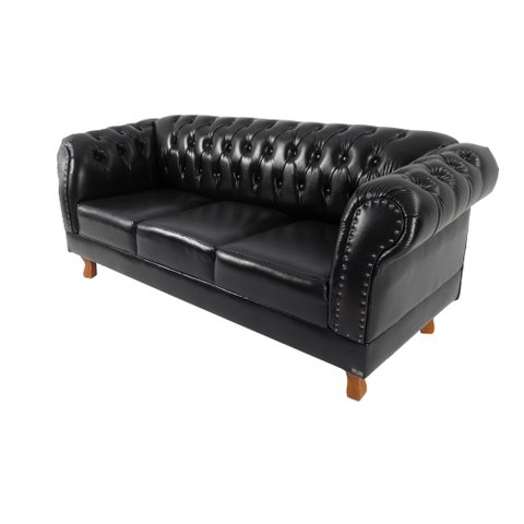 Dois Sofás Chesterfield Duque 3 lugares 2m - Corano Preto / sala de estar, recepção, barbe