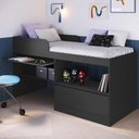Ver imagem 3 de Cama de Solteiro com Escrivaninha e 1 Porta para Colchão 188x78cm Multimóveis Cr40148 Grafite