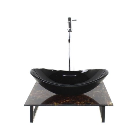 Gabinete de Vidro com Cuba Oval com Tampo de Vidro 40cm X 40cm Mármore Imperdador Mais Torneira Meta